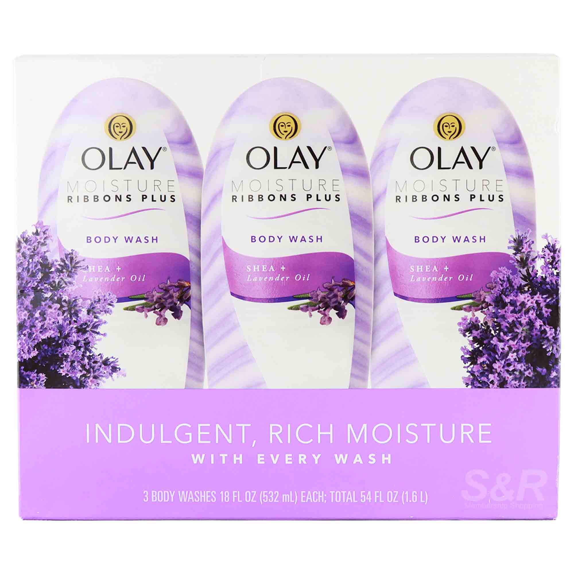 Olay Body Wash Moisture Ribbon Plus Shea plus Lavender Oil 3pcs